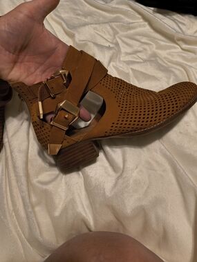 Everly Perforated Cutout Ankle Boot with Buckle Straps - Brown